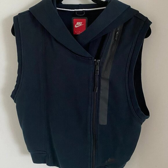 Nike Tops - NIKE MEN WOMEN OUTWEAR HODDIE VEST ASSIMETRICAL ZIP POCKETS NAVY BLUE SIZE M
